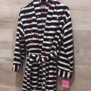 Kate Spade Black and White Striped Robe with Pink Dots